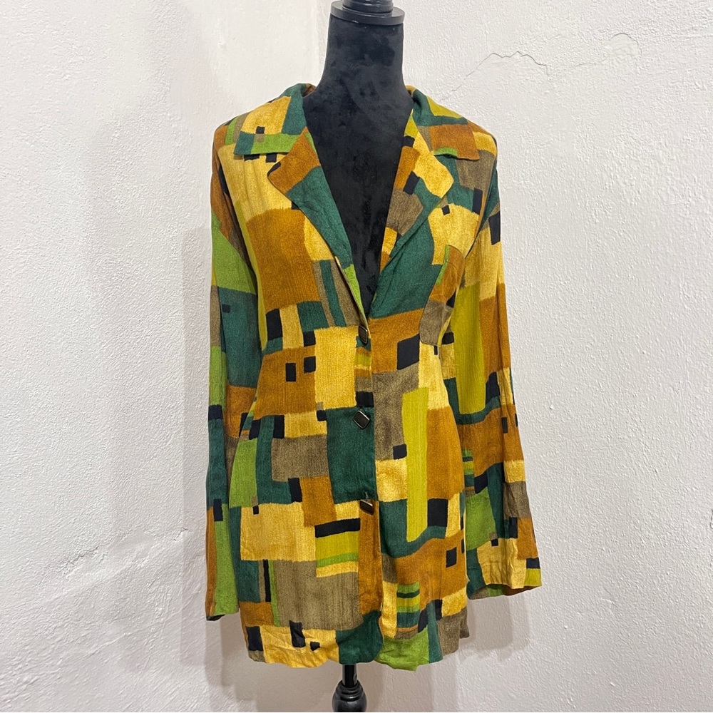 Vintage Sharon Anthony Blouse | Square Print Long Sleeve